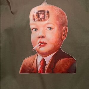 Olive Green Graphic Tee with Unique Design